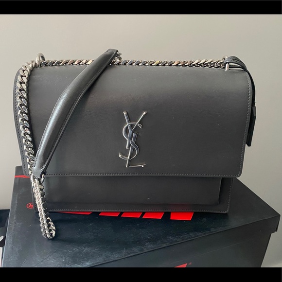 grey ysl purse